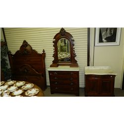 nice 1800's carved marble top dresser with mirror with fruit design / carved pulls, SSR