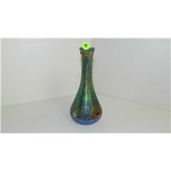stunning Loetz (unsigned) art glass vase with hand painted decor, and added jewels, cond VG 9"