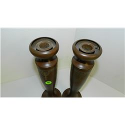 2 piece original Arts & Crafts sterling Silver Crest & bronze candlestick holders cond G, 12 1/2