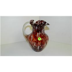 Antique End Of day Spatter Ware Art Nouveau Glass  pitcher, cond VG 9 1/8