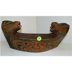 outstanding Native American hand carved cedar wood and painted duo otter Potlatch bowl from museum
