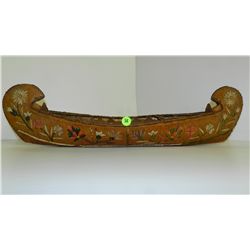 amazing Native American handmade bark canoe with porcupine colored quills,cedar lined from museum