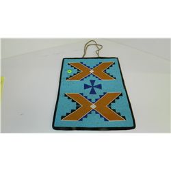 wonderful Native American Indian handmade bead work /Beaded bag on trade cloth with "X" design