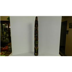 Native American Neah Bay hand carved and painted totem pole, small label on back, as seen
