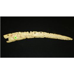 breathtaking Native American Alaskan carved Ivory tusk w/ walruses, seals, bears, etc.,