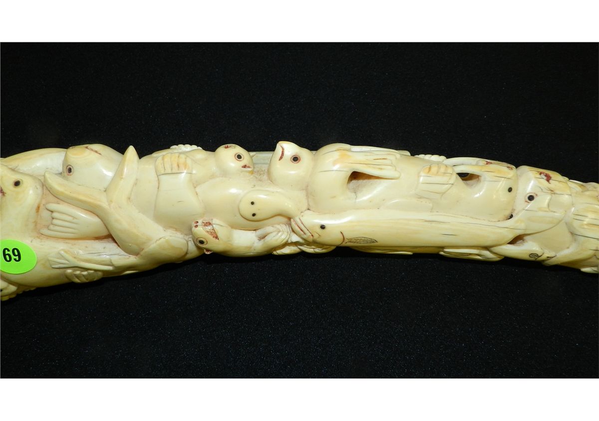 breathtaking Native American Alaskan carved Ivory tusk w/ walruses