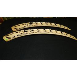 outstanding 2 piece massive matching AFRICAN IVORY TUSKS-(pre ban) African theme carved tusk depicts