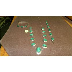 stunning 3 piece sterling silver & Malachite necklace, 2 bracelets set...more
