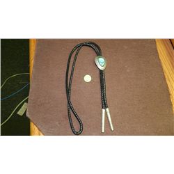 amazing Native American sterling silver and turquoise signed bolo by Jackson...more