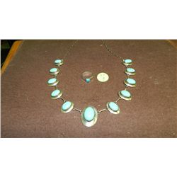 lovely sterling silver and turquoise necklace & ring, signed