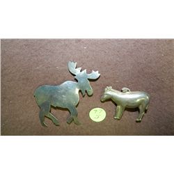 2 piece marked sterling silver donkey pendant & signed moose pin