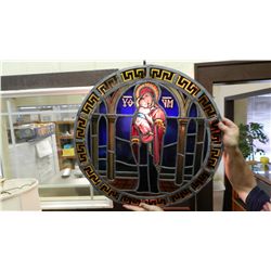 ANTIQUE STAINED GLASS CHURCH WINDOW ROUND
