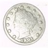 Image 1 : 1901 LIBERTY HEAD "V" NICKEL RED BOOK VALUE IS $5.00+ *NICE EARLY FINE GRADE*!!