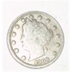 1909 RARE KEY DATE LIBERTY HEAD "V" NICKEL RED BOOK VALUE IS $10.00+ *NICE EARLY FINE GRADE*!!
