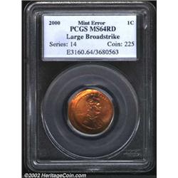 2000 1C Cent--Large Broadstrike--MS64 Red PCGS.