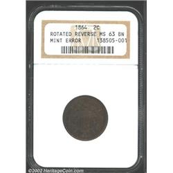 1864 2C Large Motto Two Cent Piece--Rotated Reverse--MS63 Brown NGC.