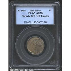 Undated No Rays Shield Nickel--Struck 20% Off Center--AU55 PCGS.