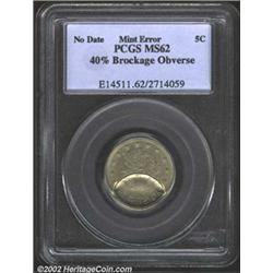Undated 5C With Cents Liberty Nickel--40% Brockage Obverse--MS62 PCGS.