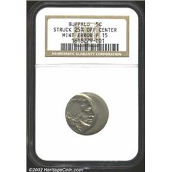 Undated 5C Buffalo Nickel--Struck 25% Off Center--Fine 15 NGC.