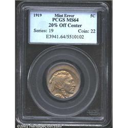 1919 Nickel--20% Off Center--MS64 PCGS.