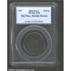 1787 COPPER New Jersey Copper, Small Planchet--Double Struck--Fine 15 PCGS.
