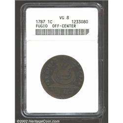 1787 Fugio Cent, UNITED STATES, Cinquefoils--Off Center--VG8 ANACS.