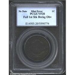 Undated 1C Large Cent--Full First Strike Brockage Obverse--VF20 PCGS.