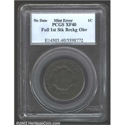 Undated 1C Large Cent--Full 1st Strike Brockage Obverse--XF40 PCGS.