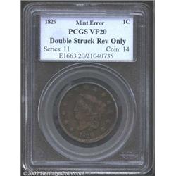 1829 1C Large Letters Cent--Double Struck Reverse Only--VF20 PCGS.