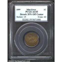 1899 Cent--Struck 35% Off Center--AU55 PCGS.