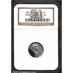 1943 1C Cent--35% Curved Clip--MS64 NGC.