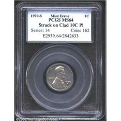 1970-S 1C Large Date Cent--Struck on Clad 10C Planchet--MS64 PCGS.