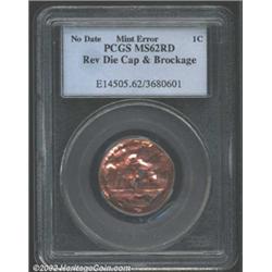 Undated 1C Lincoln Cent--Reverse Die Cap and Brockage--MS62 Red PCGS.