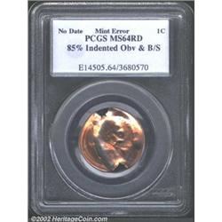 Undated 1C Lincoln Cent--85% Indented Obverse and Broadstruck--MS64 Red PCGS. This piece is so broad