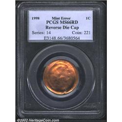 1998 1C Cent--Reverse Die Cap--MS66 Red PCGS.