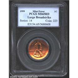 1999 1C Cent--Large Broadstrike--MS65 Red PCGS.