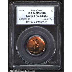1999 1C Cent--Large Broadstrike--MS65 Red PCGS.