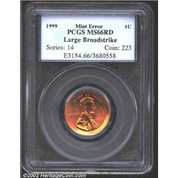 1999 1C Cent--Large Broadstrike--MS66 Red PCGS.
