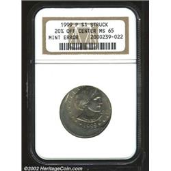 1999-P SBA$ Anthony Dollar--Struck 20% Off Center--MS65 NGC.