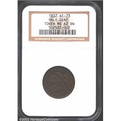1837 MS Half Cent Token MS62 Brown NGC.