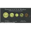 An Uncertified 1936 proof set that is housed in a vintage cardboard holder that has the label "Greet