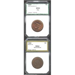 1837 1C Medium Letters Cent MS64 Red PCI (MS62 Red Questionable Color),