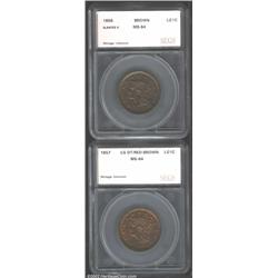 1856 1C Slanted 5 Braided Hair Cent MS64 Brown (MS63 Brown) SEGS,