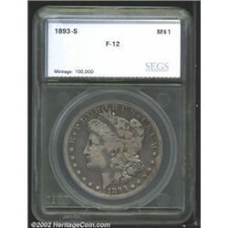 1893-S S$1 Silver Dollar Fine 12 SEGS (VG8 Rim Damage).