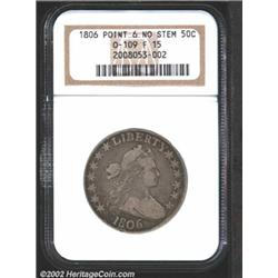 1806 50C Pointed 6, No Stem Fine 15 NGC.