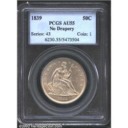 1839 50C No Drapery AU55 PCGS.