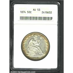 1874 50C Arrows AU53 ANACS.