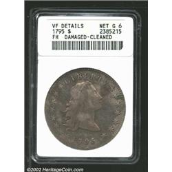 1795 S$1 Flowing Hair, Three Leaves--Damaged, Cleaned--ANACS.