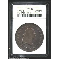 1795 S$1 Flowing Hair, Three Leaves VF30 ANACS.