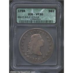 1795 S$1 Flowing Hair, Three Leaves VF30 ICG.
